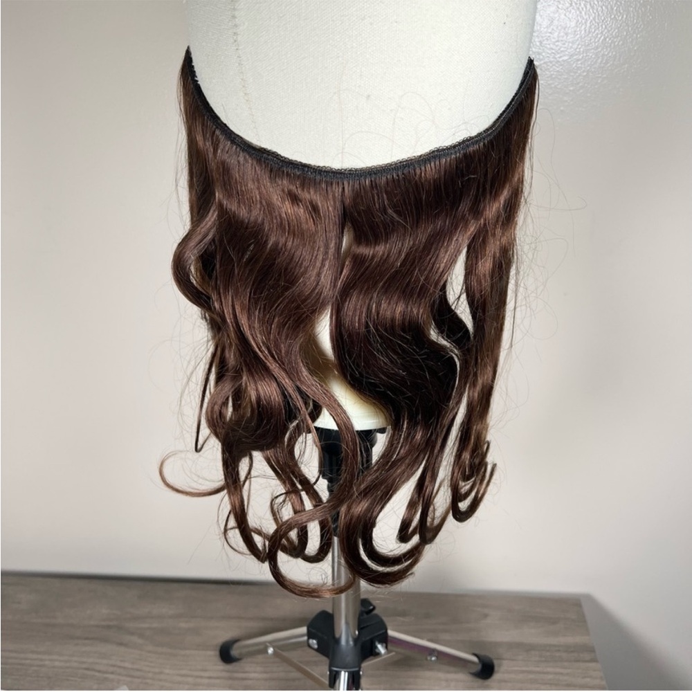 Medium Brown Human Hair Hidden Halo 11 Inch Wavy Hair Extensions - Picture 4 of 15